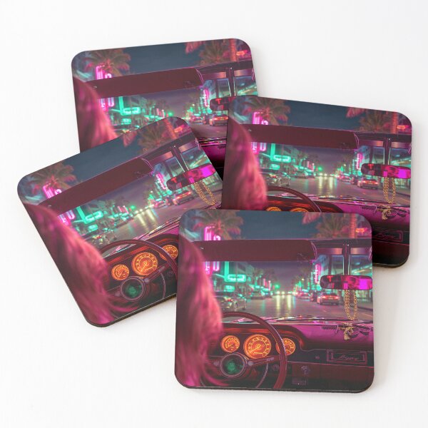 Item preview, Convertible Dashboard Miami Night Drive Neon Interior Retrowave Art designed and sold by Kynura.