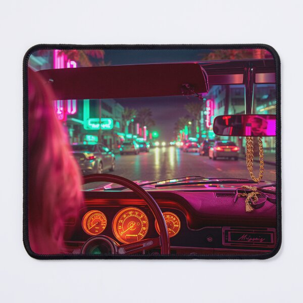 Item preview, Convertible Dashboard Miami Night Drive Neon Interior Retrowave Art designed and sold by Kynura.