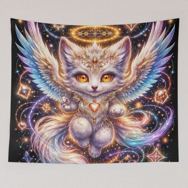 Artikelvorschau, Magische Sternenkatze mit schimmernden azurblauen Flügeln entworfen und verkauft von KunstGeist.