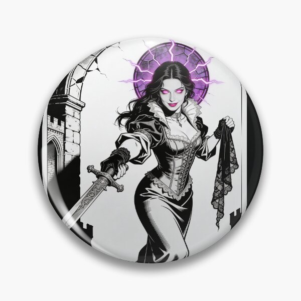 Item preview, Copy of gothic saint saint of bloodless countess dark fantasy engraving neon halo hot pink eyes electric purple halo femme fatale designed and sold by DarkMedieval.