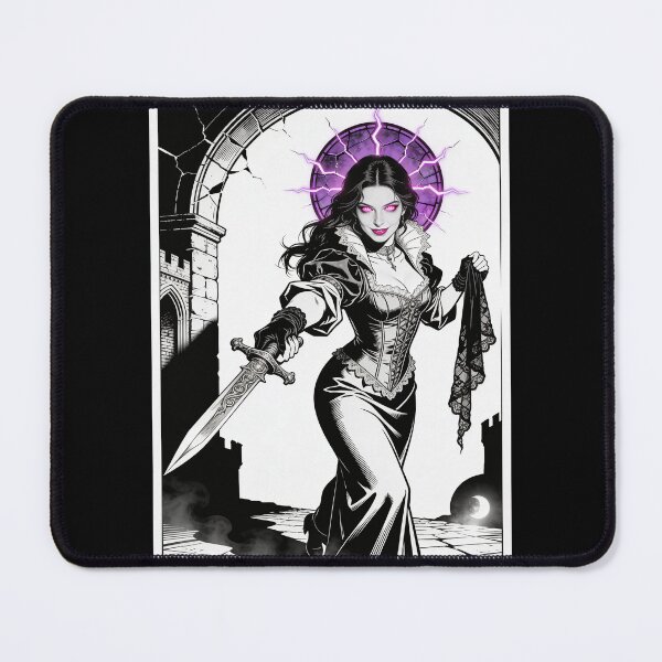 Item preview, Copy of gothic saint saint of bloodless countess dark fantasy engraving neon halo hot pink eyes electric purple halo femme fatale designed and sold by DarkMedieval.