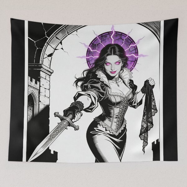 Item preview, Copy of gothic saint saint of bloodless countess dark fantasy engraving neon halo hot pink eyes electric purple halo femme fatale designed and sold by DarkMedieval.
