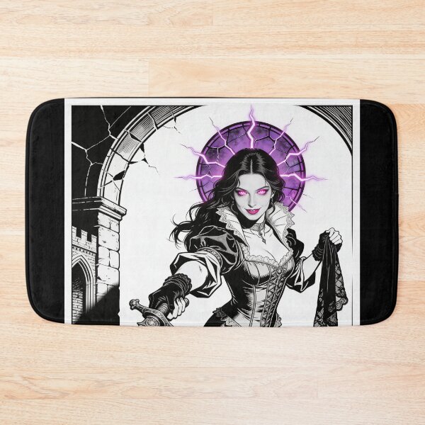 Item preview, Copy of gothic saint saint of bloodless countess dark fantasy engraving neon halo hot pink eyes electric purple halo femme fatale designed and sold by DarkMedieval.