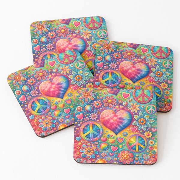 Item preview, Rainbow Peace – Colorful Hippie Hearts & Flowers designed and sold by Sybille-Yates.