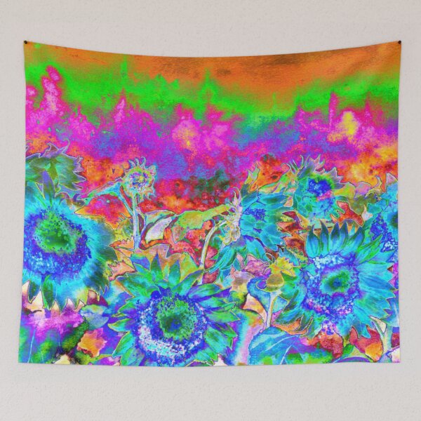 Artikelvorschau, Abstrakte blaue Sonnenblume Malerei, funky Spaß blau Blumenmalerei entworfen und verkauft von hollycooper.