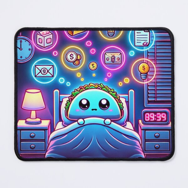 Item preview, 3:39 AM Overthinking – Taco in Bed with Money & Emails | Neon Insomnia Meme designed and sold by ComedyInkFactor.