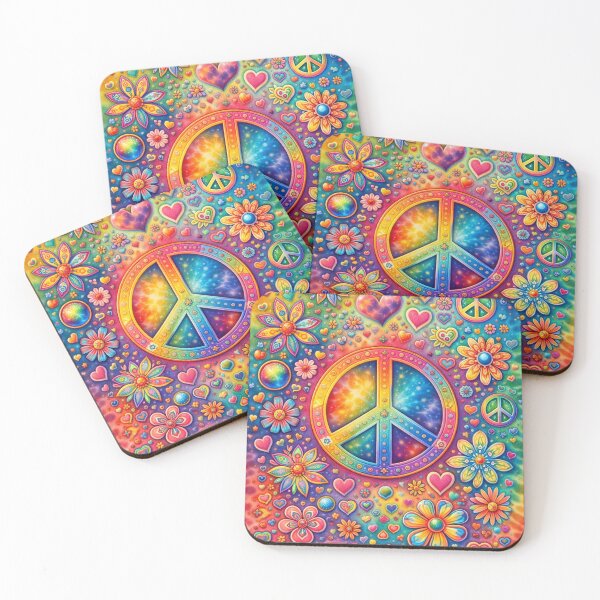Item preview, Rainbow Peace 2 – Colorful Hippie Hearts & Flowers designed and sold by Sybille-Yates.