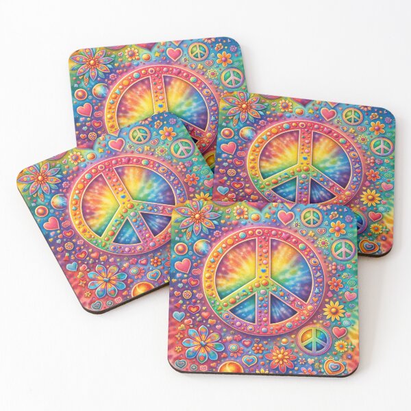 Item preview, Rainbow Peace 3 – Colorful Hippie Hearts & Flowers designed and sold by Sybille-Yates.