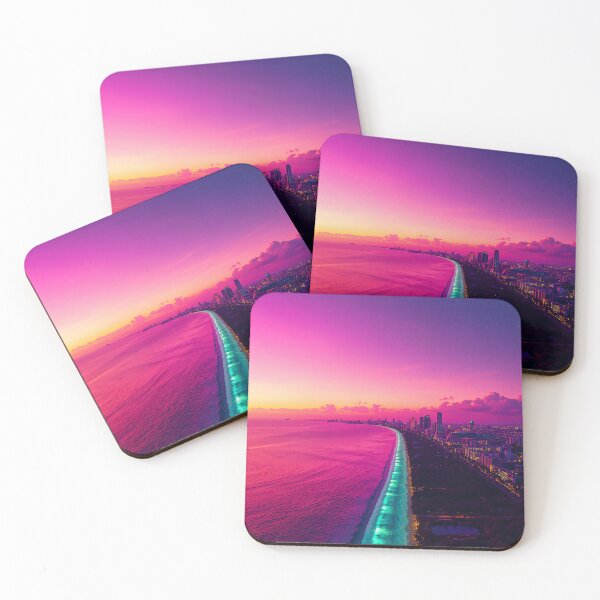 Item preview, Miami Coastline Magic Hour Panoramic Skyline Neon Retrowave Art designed and sold by Kynura.
