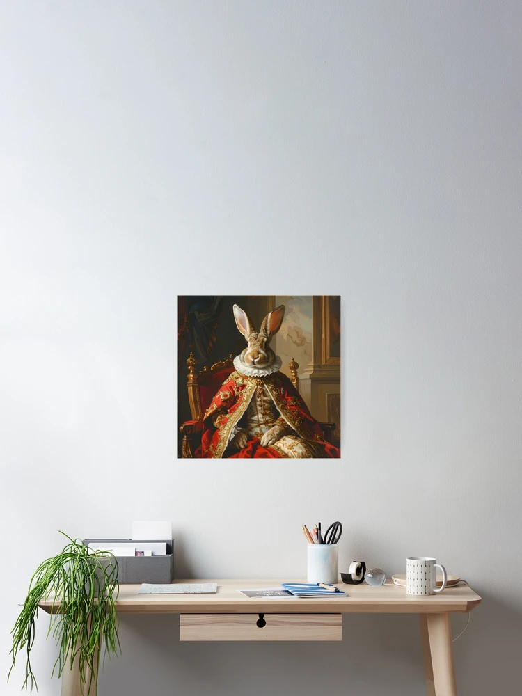 Thumbnail 2 of 3, Poster, Royal Rabbit King Renaissance Throne Portrait designed and sold by Rutvain.