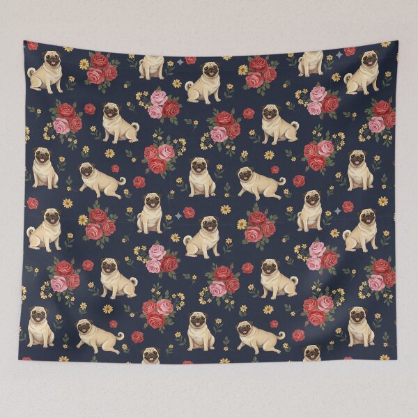 Item preview, Pugs & Roses Pattern Throw Blanket designed and sold by candiscamera.