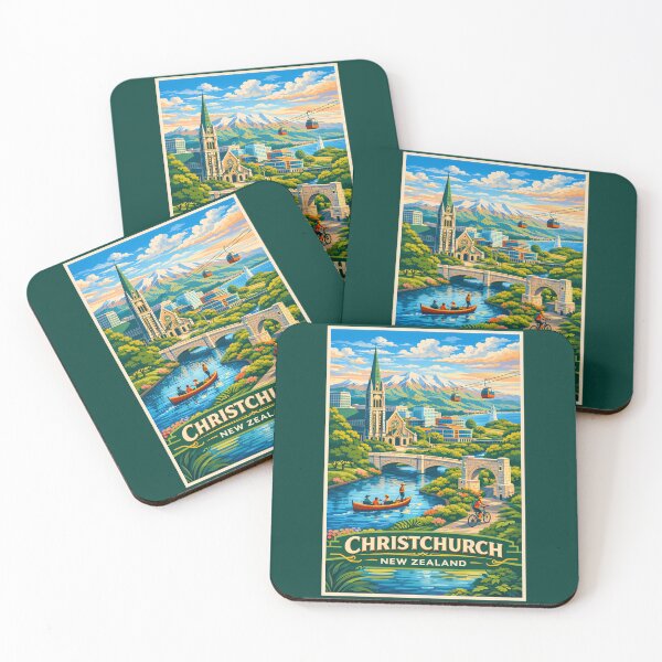 Item preview, Christchurch New Zealand Skyline Illustration Travel Art Vintage designed and sold by KrisSidDesigns.