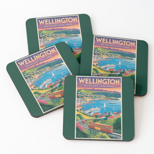 Item preview, Wellington New Zealand Skyline Illustration Travel Art Vintage designed and sold by KrisSidDesigns.