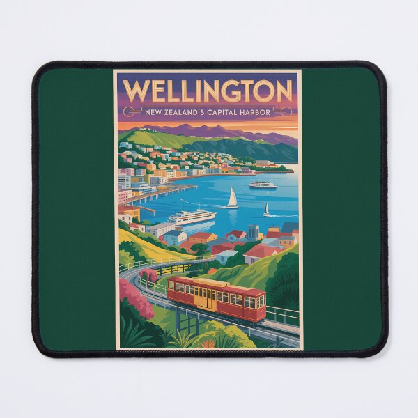 Item preview, Wellington New Zealand Skyline Illustration Travel Art Vintage designed and sold by KrisSidDesigns.