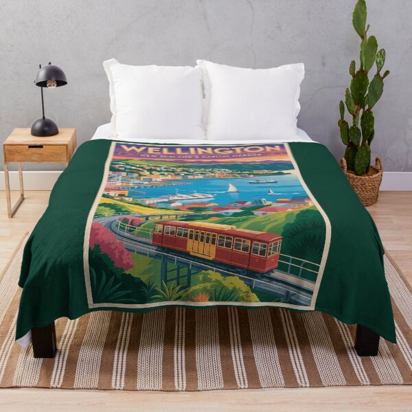 Item preview, Wellington New Zealand Skyline Illustration Travel Art Vintage designed and sold by KrisSidDesigns.