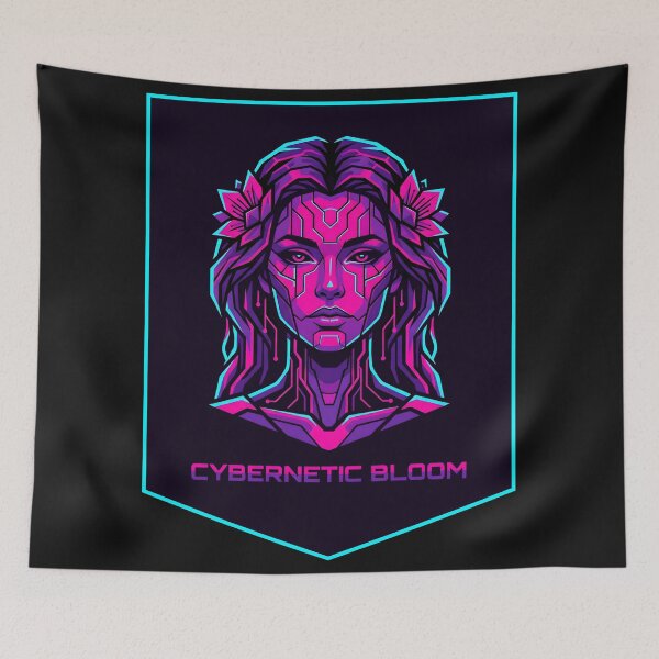 Item preview, Cybernetic Bloom Neon Android Portrait Solarpunk Cyberpunk 2026 designed and sold by MarCinu Art.