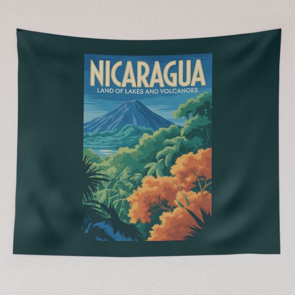 Item preview, Nicaragua Volcano Illustration Travel Art Vintage designed and sold by KrisSidDesigns.