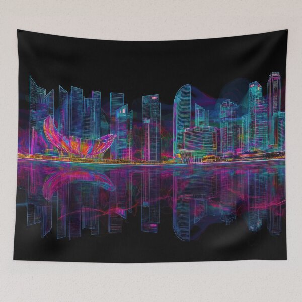 Item preview, Singapore Futuristic Neon Skyline - Full Spectrum designed and sold by SkylineVistas Designs.