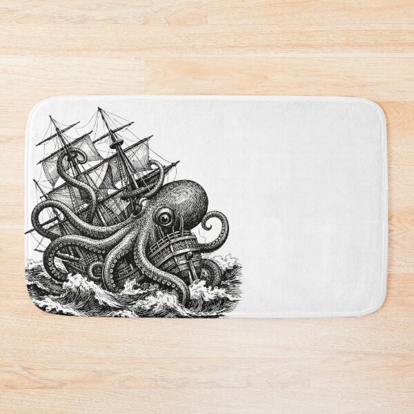 Item preview, The Kraken's Embrace - Vintage Woodcut Sea Monster Attack designed and sold by dose-of-art-lab.