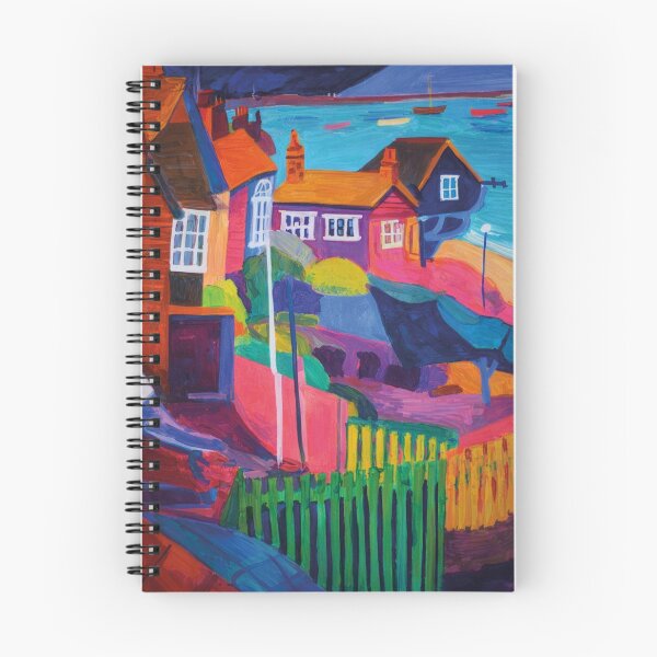Item preview, Arte colorido de un pueblo costero | Ilustración vibrante junto al mar | Paisaje caprichoso designed and sold by FortuneAndFrame.