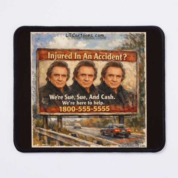 Item preview, Sue, Sue & Cash Billboard Parody – Retro Legal Humor Cartoon designed and sold by Rick London Gifts.