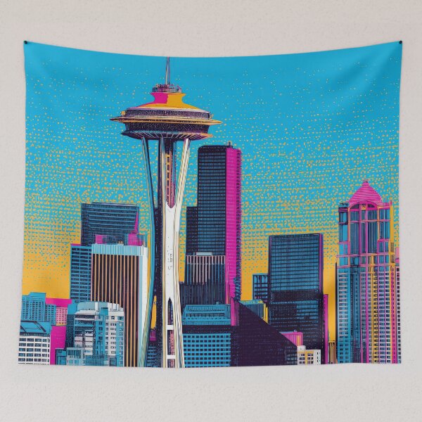 Item preview, Seattle Pop Art Skyline – Halftone Pulse designed and sold by SkylineVistas Designs.