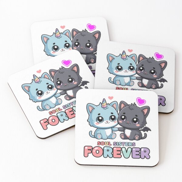 Item preview, Soul Sisters Forever Cat T-Shirt – Cute Kawaii Unicorn & Bat Kitty Best Friend Gift for Sisters designed and sold by GemBob Creations.