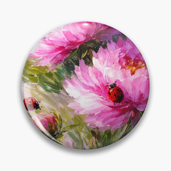 Item preview, Gorgeous pink peonies floral with Red Ladybugs designed and sold by scicilysimonee.