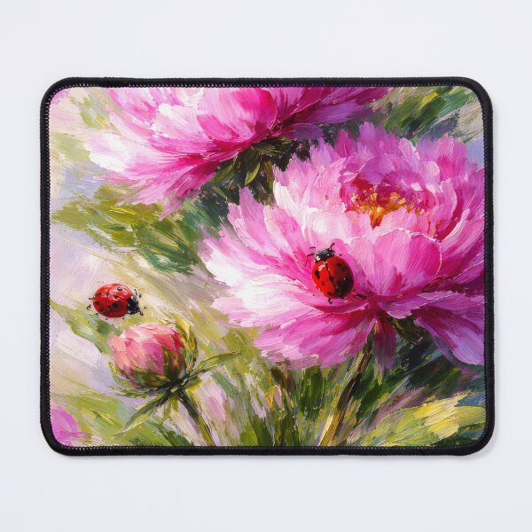 Item preview, Gorgeous pink peonies floral with Red Ladybugs designed and sold by scicilysimonee.