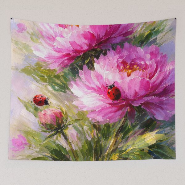 Item preview, Gorgeous pink peonies floral with Red Ladybugs designed and sold by scicilysimonee.