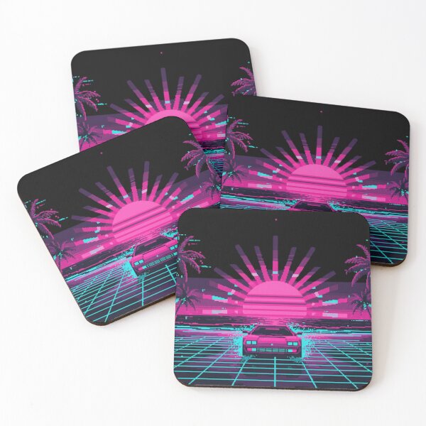Item preview, 80s Sports Car on Neon Grid - Synthwave Pixel Art designed and sold by BlissHalo.