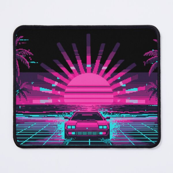 Item preview, 80s Sports Car on Neon Grid - Synthwave Pixel Art designed and sold by BlissHalo.