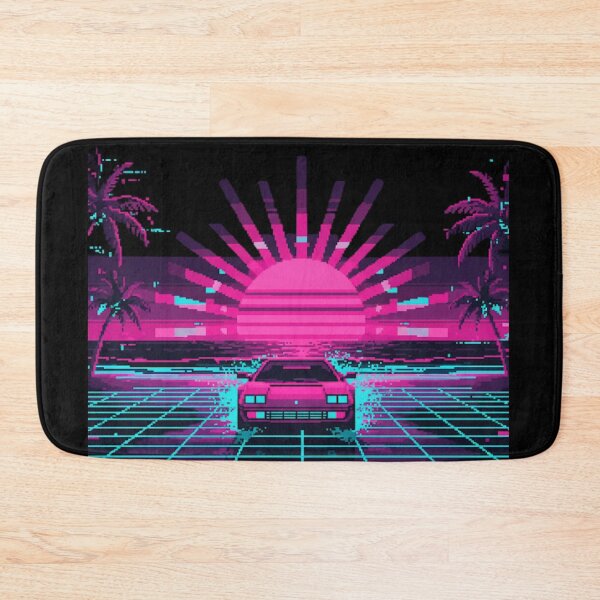 Item preview, 80s Sports Car on Neon Grid - Synthwave Pixel Art designed and sold by BlissHalo.