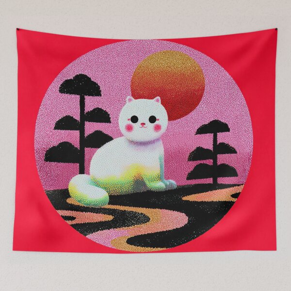 Item preview, Vaporwave Kawaii Cat Golden Moon designed and sold by bubblegoth.