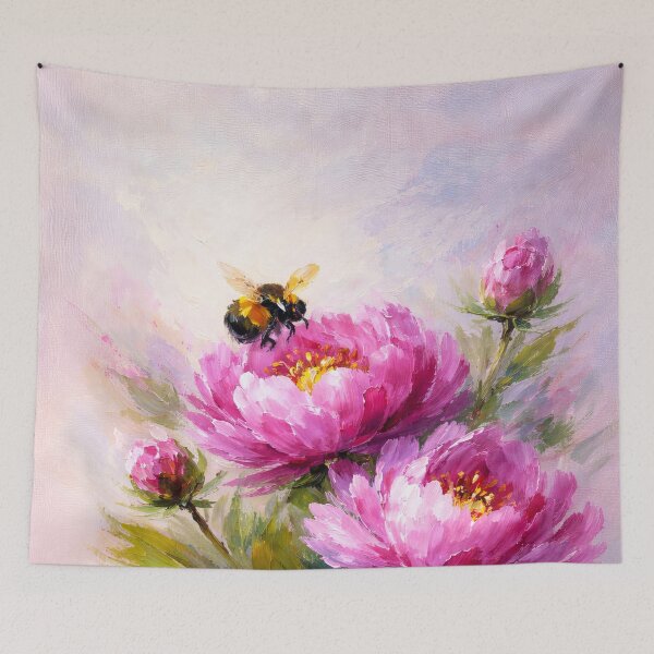 Item preview, Gorgeous pink blooming peonies with honeybee designed and sold by scicilysimonee.