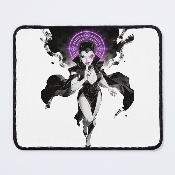 Item preview, succubus nun vampire saint of sin hot pink eyes electric purple halo gothic engraving dark fantasy seductive divine figure designed and sold by DarkMedieval.