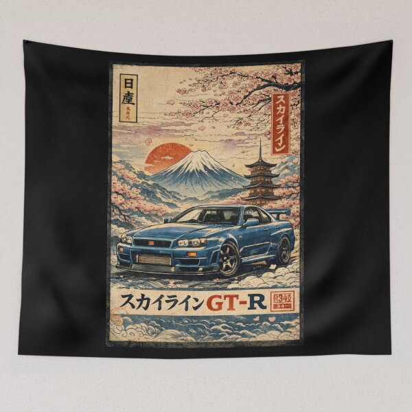 Item preview, Skyline GT-R R34 in Japan Ukiyo-e Woodblock Style designed and sold by Envision Designs.