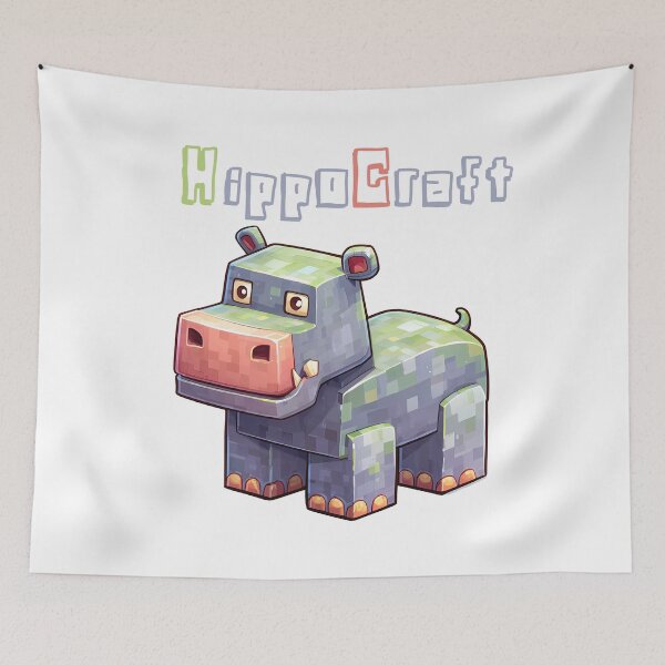 Item preview, HippopoCraft Minecraft Hippo - Cute Blocky Lego Style Art Print designed and sold by DesignArtist.ia.
