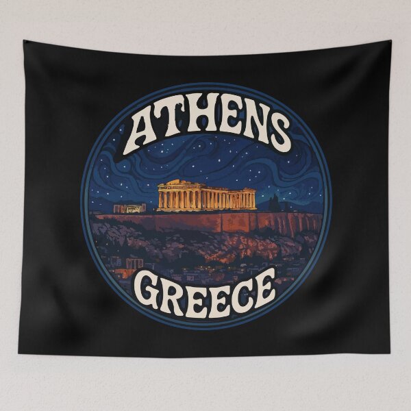 Item preview, Athens Greece Night Trippy Art Travel designed and sold by TomFrontierArt.