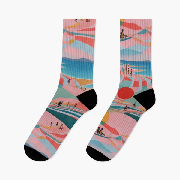 Item preview, Abstract Geometric Coastal Beach Landscape in Coral Pink and Teal Seamless Pattern designed and sold by dawnleblanc55.