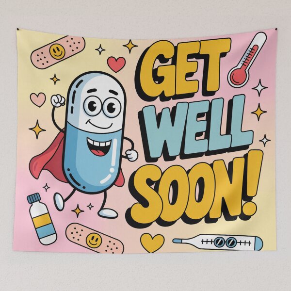 Item preview, Superhero Pill Get Well Soon - Cheerful Cartoon Recovery Hero designed and sold by Midnight Veil Designs.