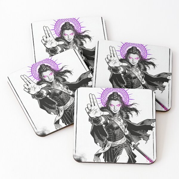 Item preview, warrior saint saint of sin celtic warrior queen boudica inspired gothic battle engraving hot pink eyes electric purple halo bloodlust designed and sold by DarkMedieval.
