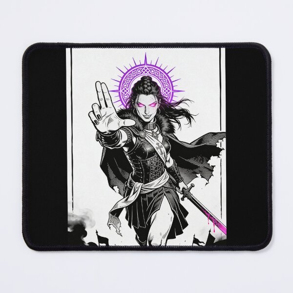 Item preview, warrior saint saint of sin celtic warrior queen boudica inspired gothic battle engraving hot pink eyes electric purple halo bloodlust designed and sold by DarkMedieval.