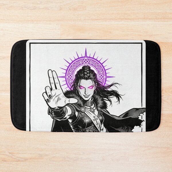 Item preview, warrior saint saint of sin celtic warrior queen boudica inspired gothic battle engraving hot pink eyes electric purple halo bloodlust designed and sold by DarkMedieval.