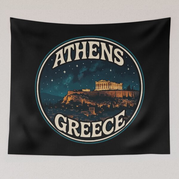 Item preview, Athens Greece Night Retro Travel designed and sold by TomFrontierArt.