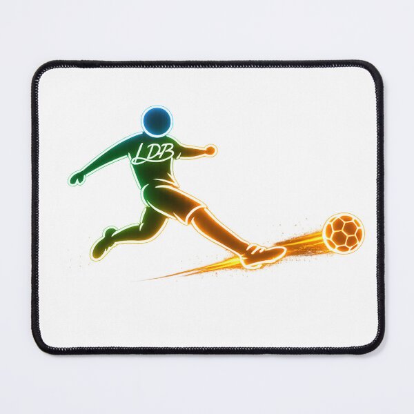 Aperçu de l'œuvre Coup de pied de football néon – Illustration minimaliste aux lignes lumineuses créée et vendue par LDBStudio.