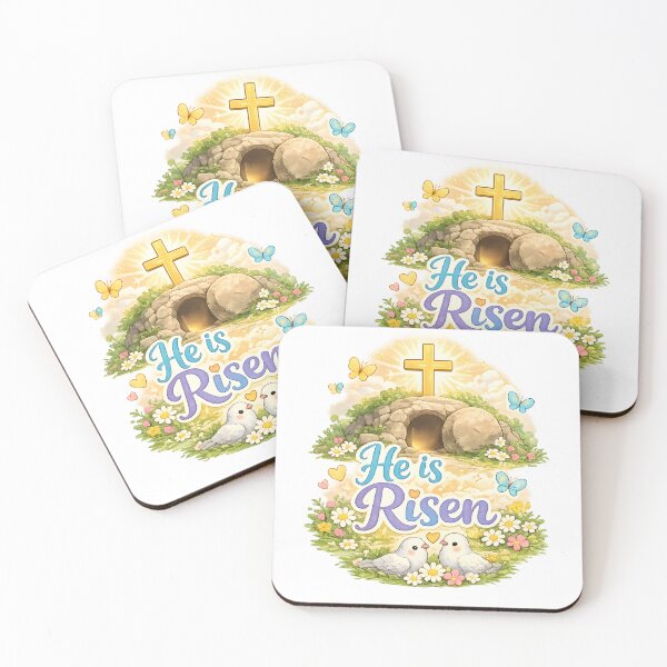 Item preview, He is Risen Easter Empty Tomb with Golden Cross Doves and Butterflies designed and sold by Supergrafix07.