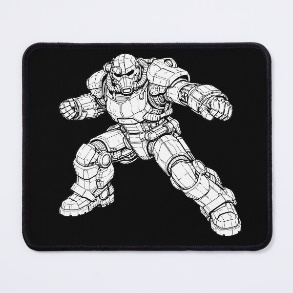 Item preview, Dynamic Retro Futuristic Exoskeleton Combat Blueprint Shirt – Steel Brotherhood Power Armor Action Pose designed and sold by WAUZ.