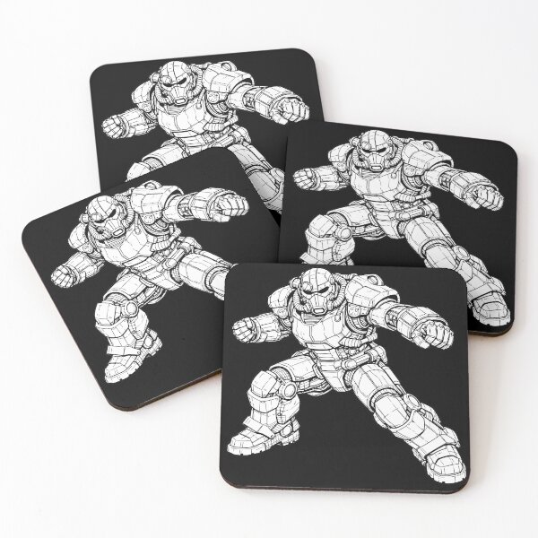Item preview, Dynamic Retro Futuristic Exoskeleton Combat Blueprint Shirt – Steel Brotherhood Power Armor Action Pose designed and sold by WAUZ.