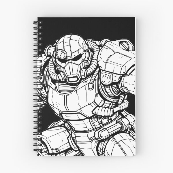 Item preview, Dynamic Retro Futuristic Exoskeleton Combat Blueprint Shirt – Steel Brotherhood Power Armor Action Pose designed and sold by WAUZ.